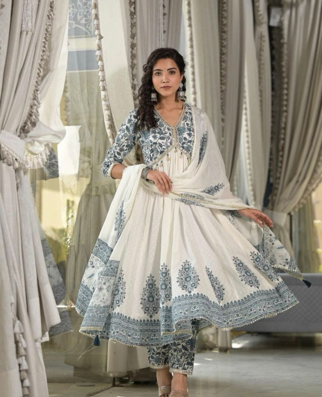 Alia Style Cotton Printed Suit Set with Embroidered Kurti