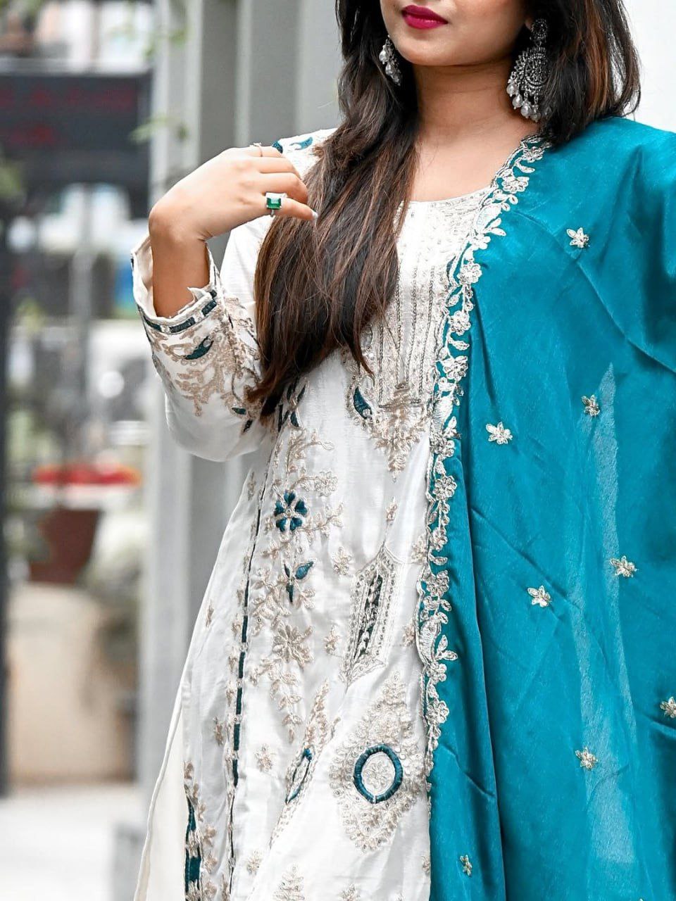 Pure Chinon Silk Embroidered Palazzo Suit with Dupatta