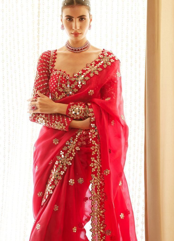 Faux Georgette Saree with Heavy 5mm Sequence Work & Stitched Embroidery Mirror Blouse