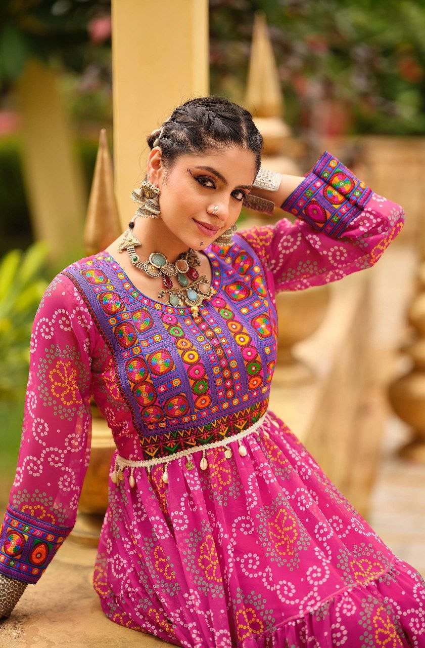 Premium Faux Georgette Ruffle Gown with Gamthi Jacquard