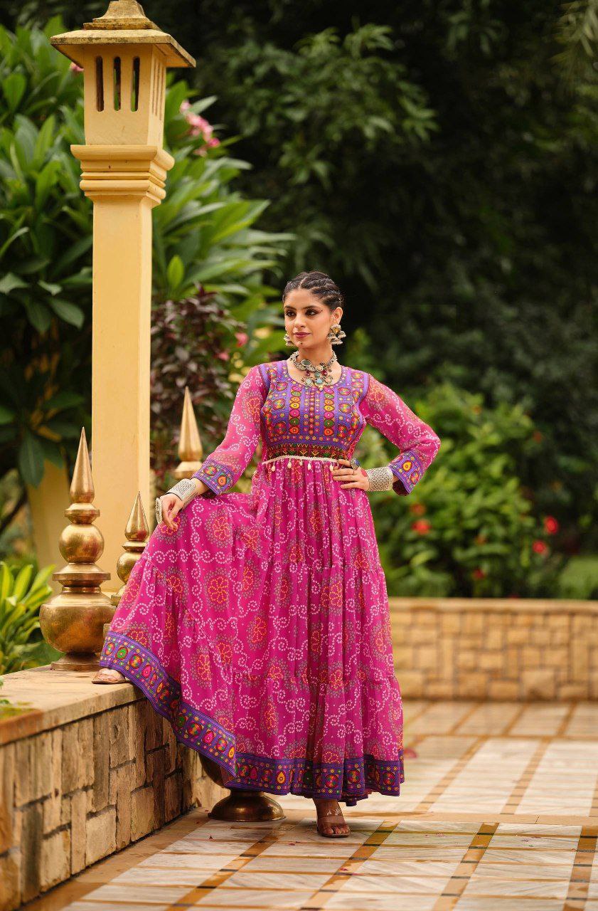 Premium Faux Georgette Ruffle Gown with Gamthi Jacquard