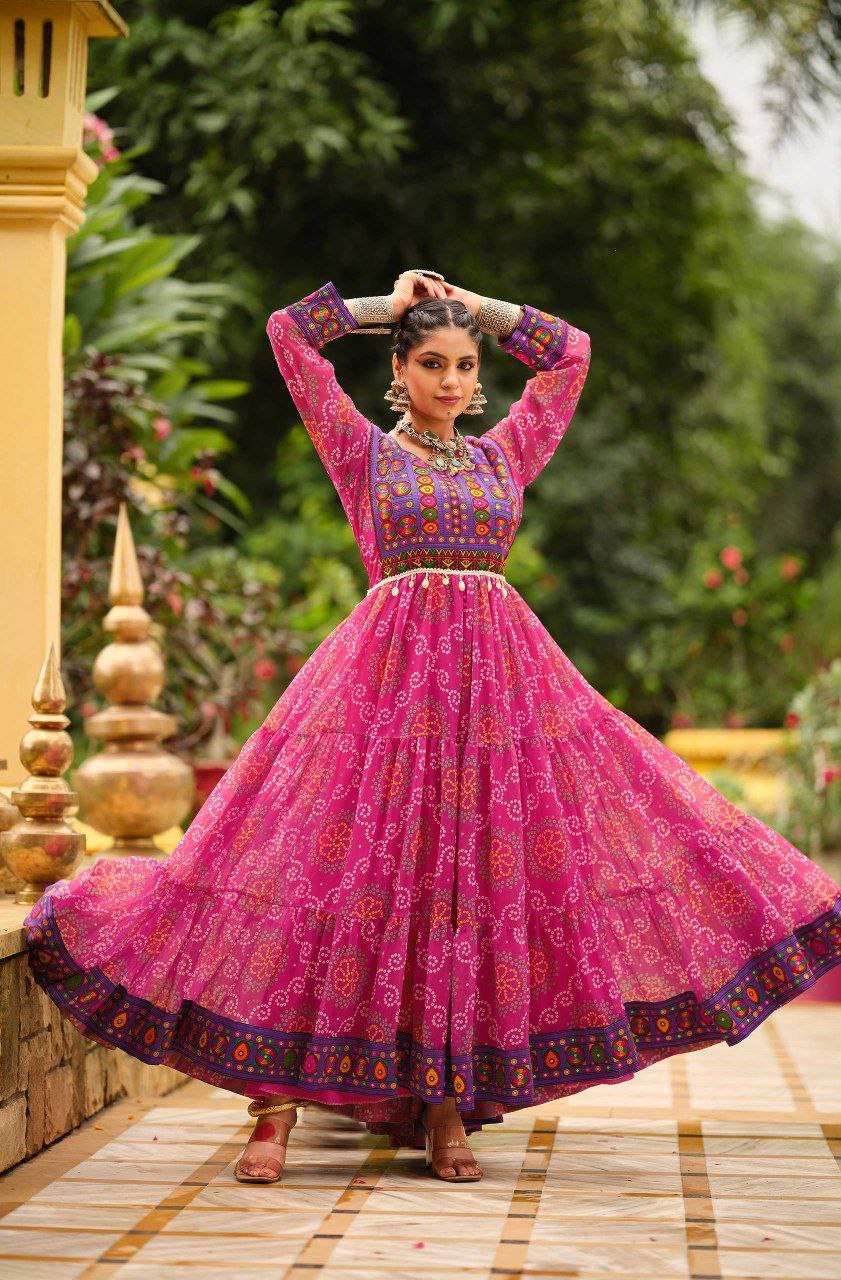 Premium Faux Georgette Ruffle Gown with Gamthi Jacquard