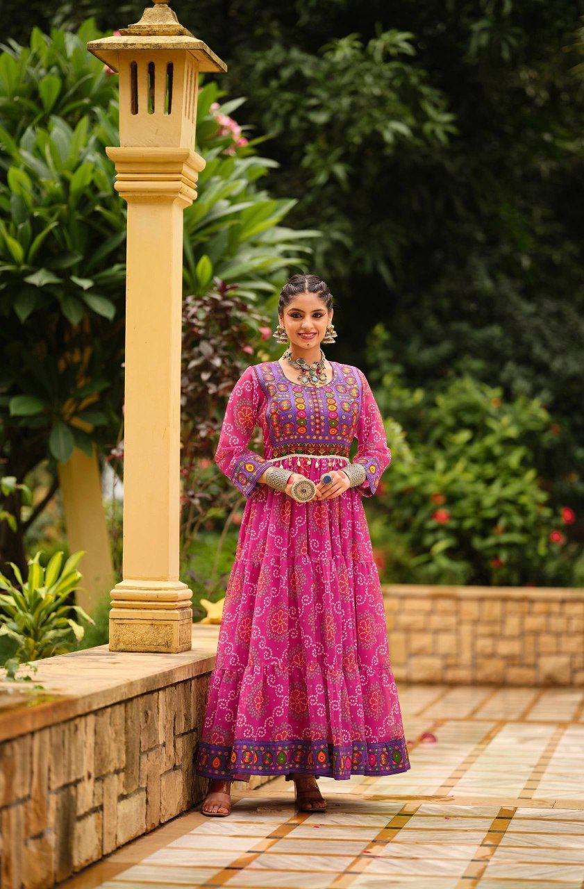 Premium Faux Georgette Ruffle Gown with Gamthi Jacquard