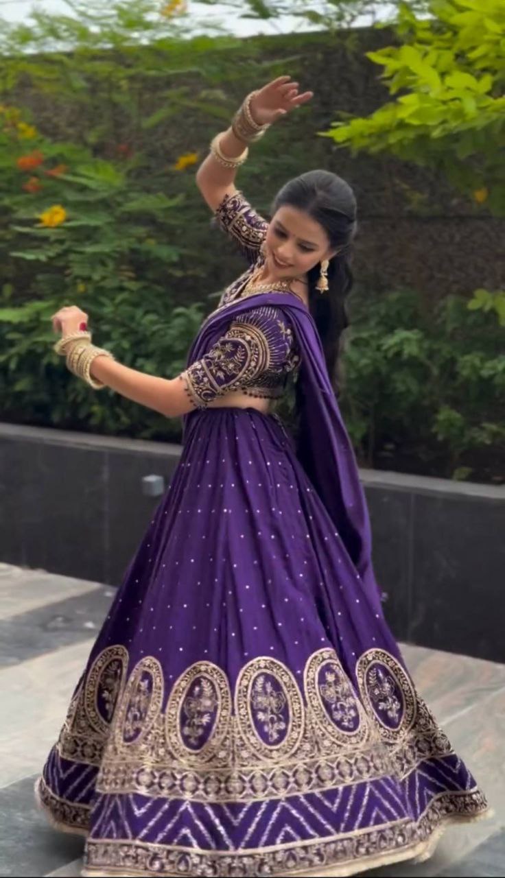 Vichitra Silk Lehenga Choli with Embroidery Thread & Sequence Work and Matching Dupatta