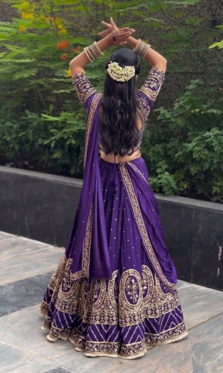 Vichitra Silk Lehenga Choli with Embroidery Thread & Sequence Work and Matching Dupatta