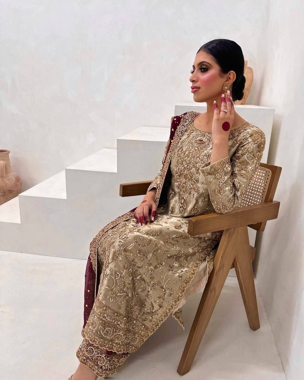 Designer Silk Kurti with Plazzo & Dupatta Set – Embroidery Sequins Work