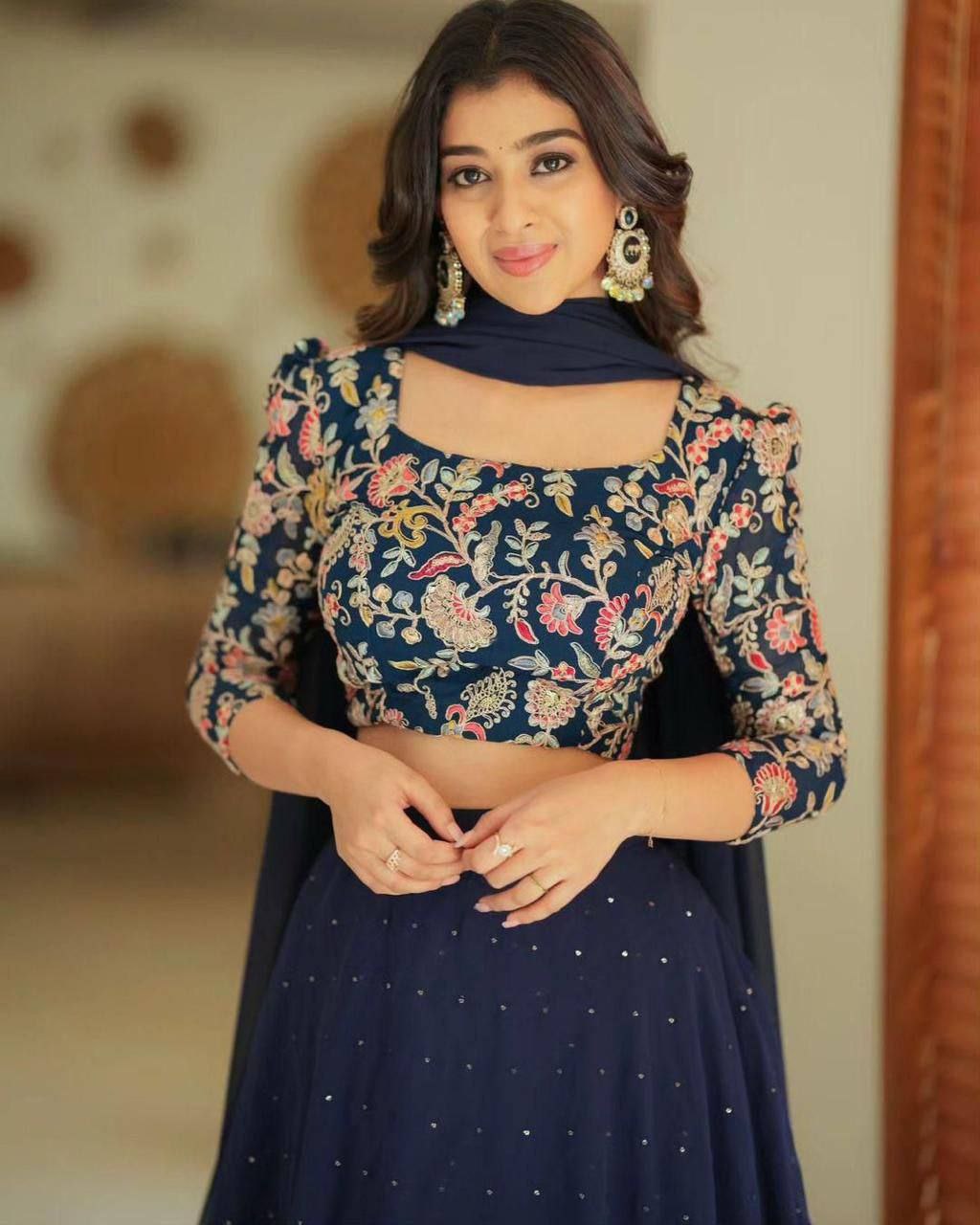 Sequin Embroidered Georgette Layered Lehenga Set