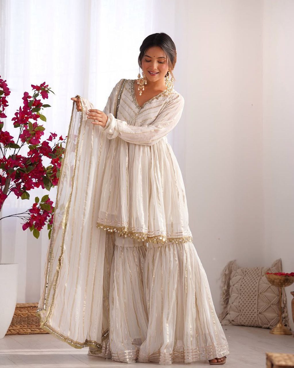 Premium Mal Chanderi Sharara Suit with Real Mirror Handwork & Dupatta