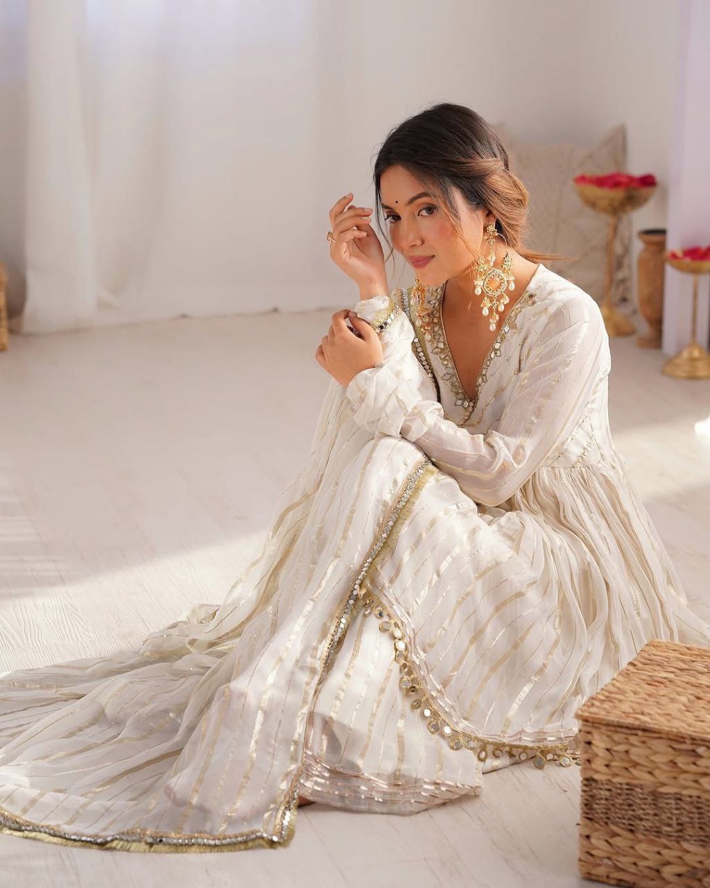 Premium Mal Chanderi Sharara Suit with Real Mirror Handwork & Dupatta
