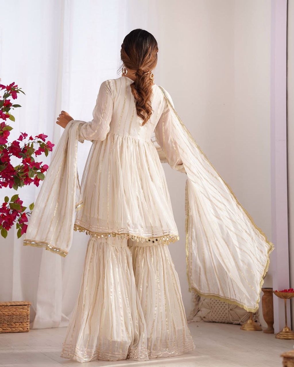 Premium Mal Chanderi Sharara Suit with Real Mirror Handwork & Dupatta