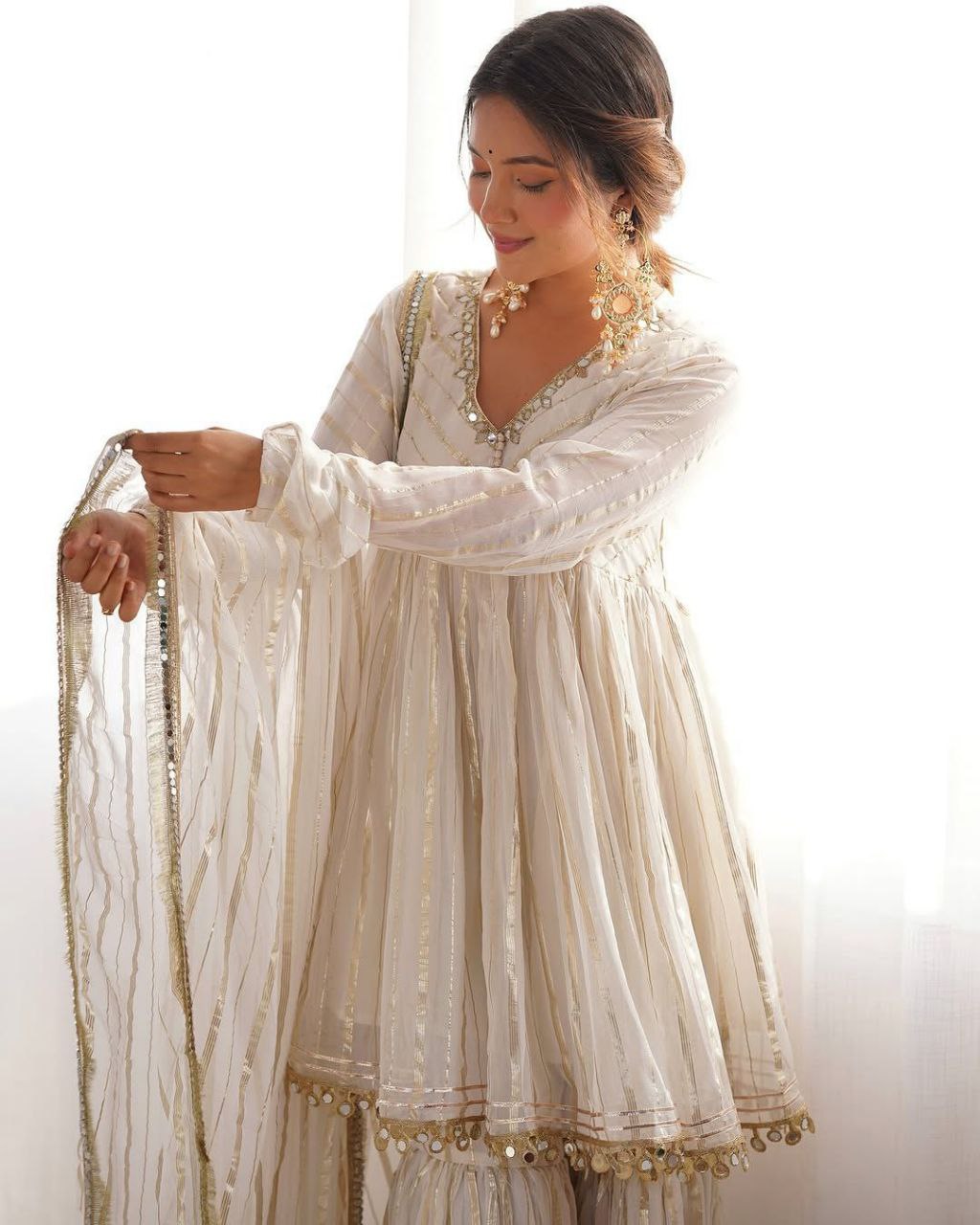 Premium Mal Chanderi Sharara Suit with Real Mirror Handwork & Dupatta