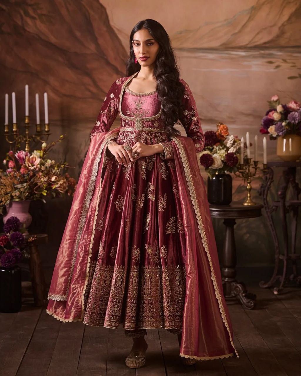 Premium Japan Satin Anarkali Set with Butterfly Net Dupatta