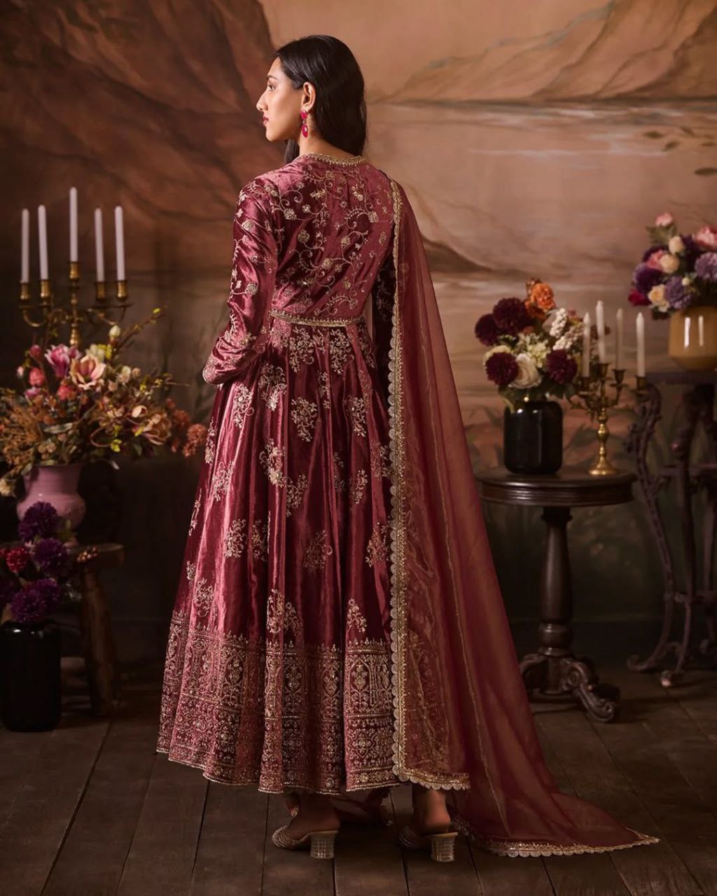Premium Japan Satin Anarkali Set with Butterfly Net Dupatta