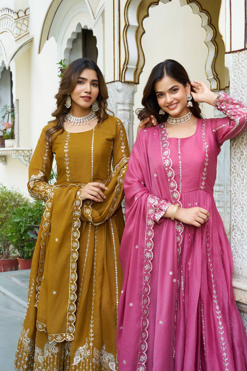 Star Georgette Party Wear Gown with Heavy 7mm Sequence Embroidery & Dupatta