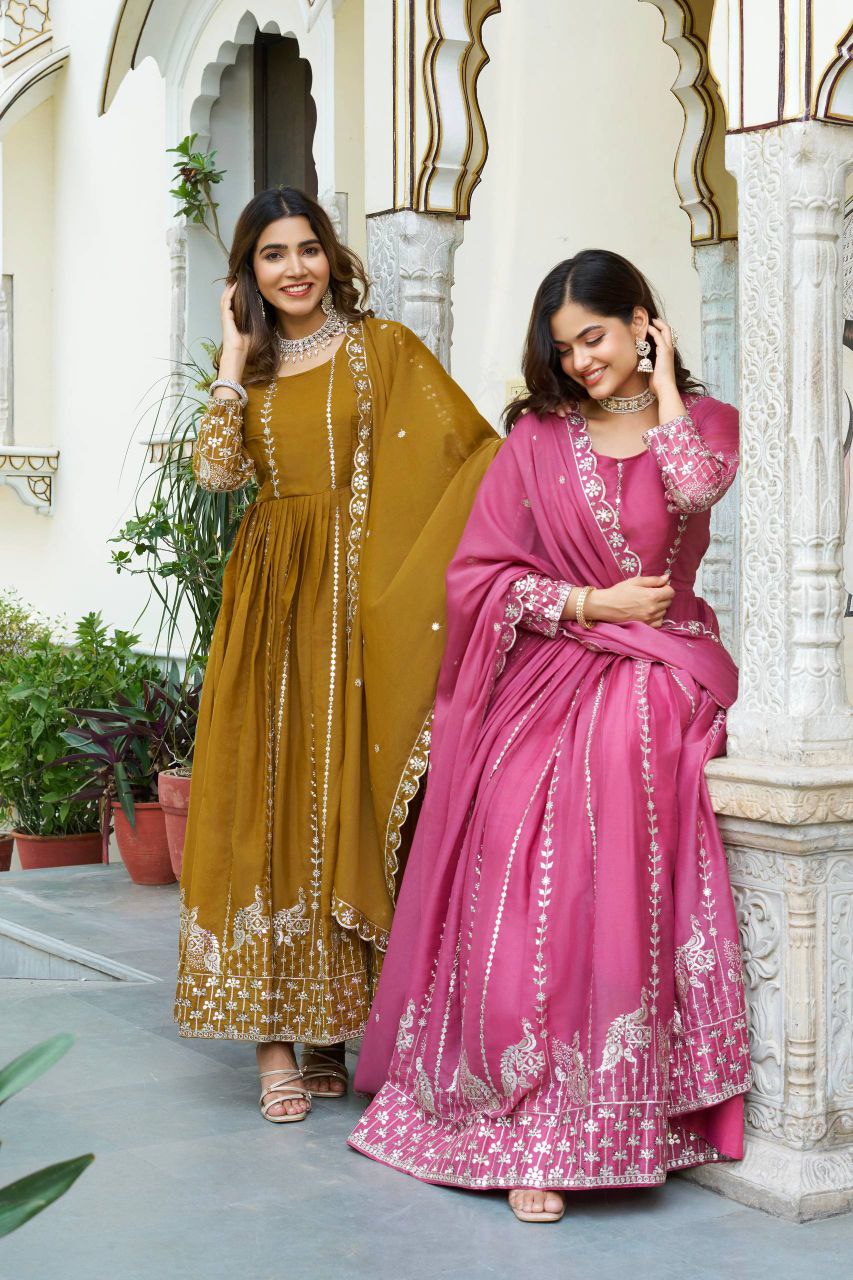 Star Georgette Party Wear Gown with Heavy 7mm Sequence Embroidery & Dupatta