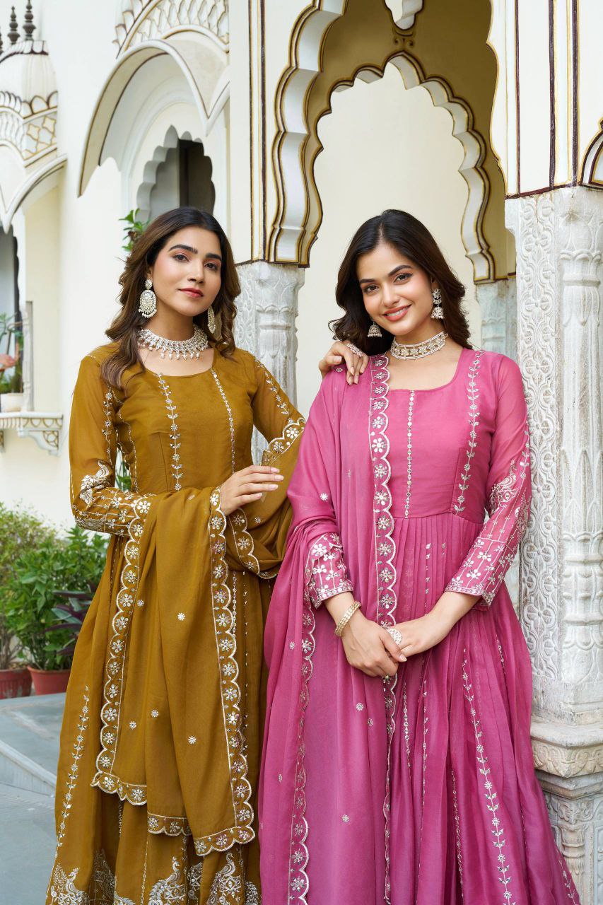 Star Georgette Party Wear Gown with Heavy 7mm Sequence Embroidery & Dupatta