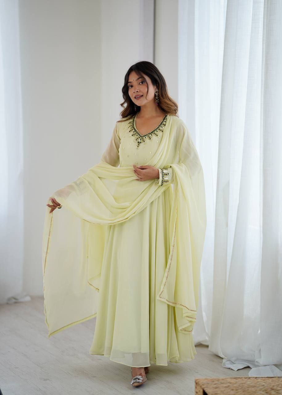 Premium Fox Georgette Party Wear Gown with Dupatta & Pant