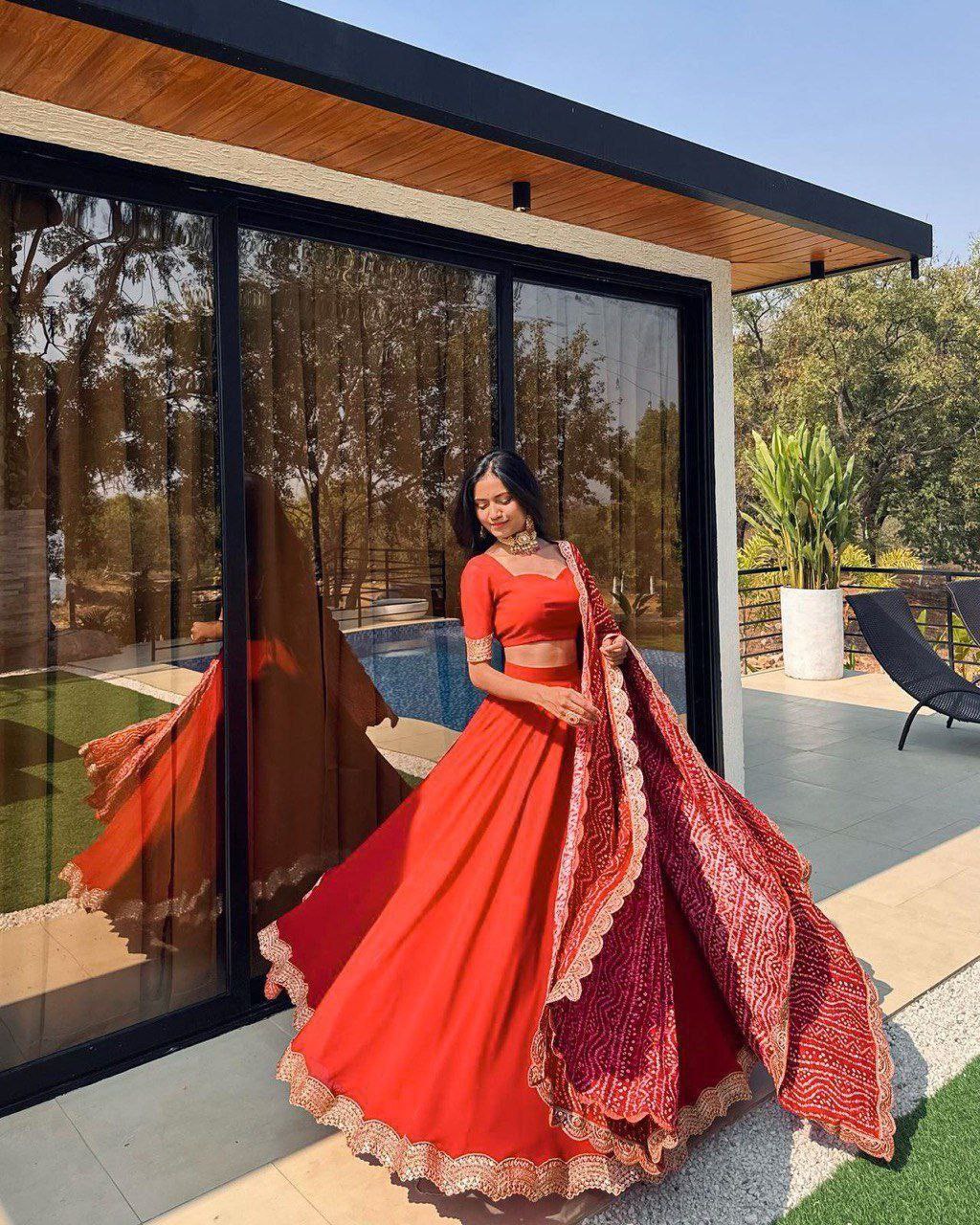Gorgeous Red Georgette Embroidered Lehenga Set with Dupatta