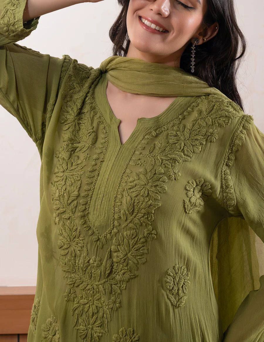 Designer Georgette Embroidery Suit with Plazzo and Dupatta