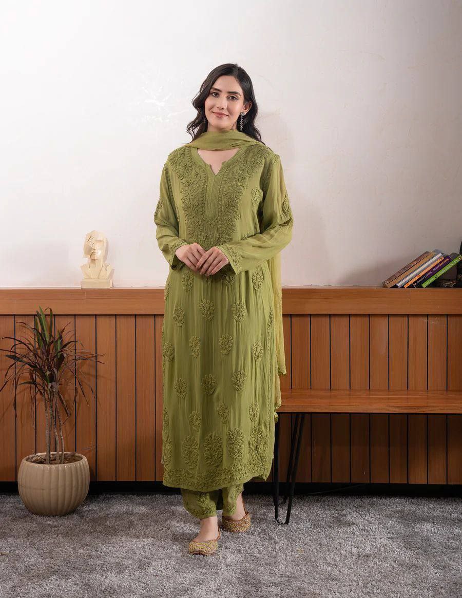 Designer Georgette Embroidery Suit with Plazzo and Dupatta