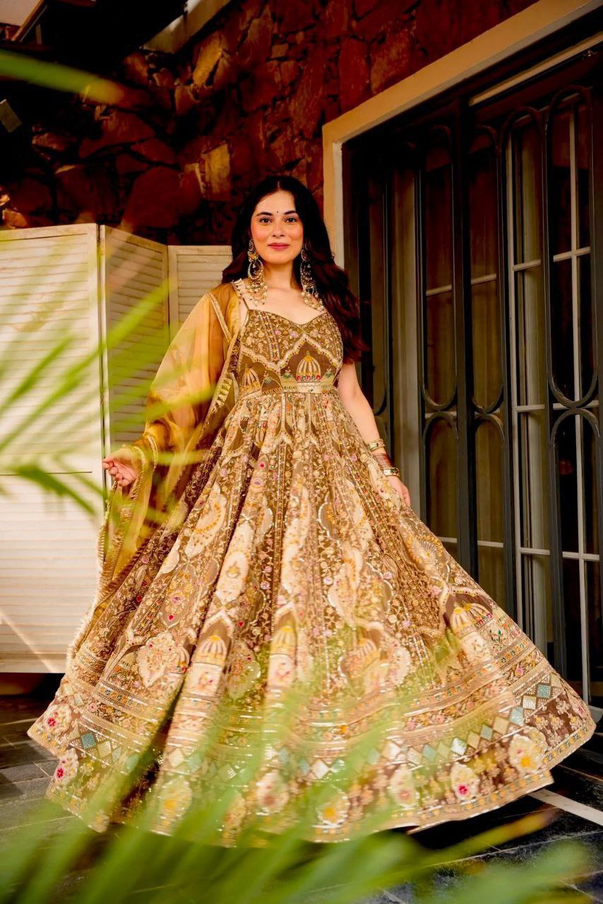 Digital Printed Organza Anarkali Gown with Dupatta – Designer Ethnic Wear