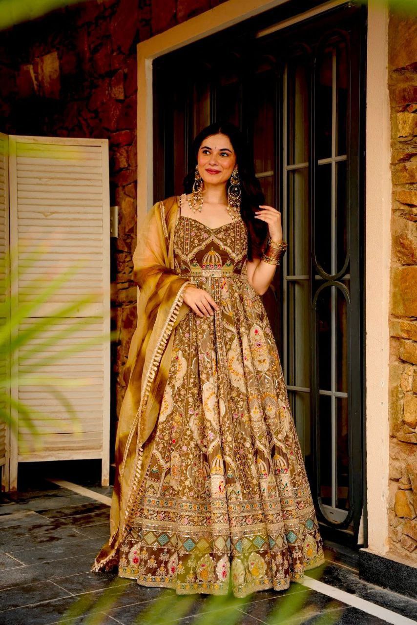 Digital Printed Organza Anarkali Gown with Dupatta – Designer Ethnic Wear