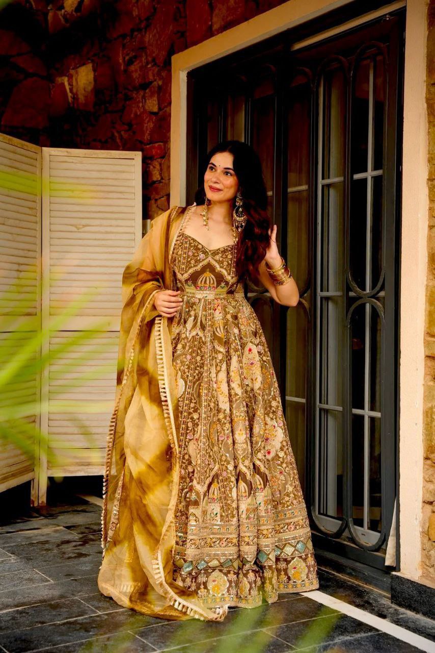 Digital Printed Organza Anarkali Gown with Dupatta – Designer Ethnic Wear