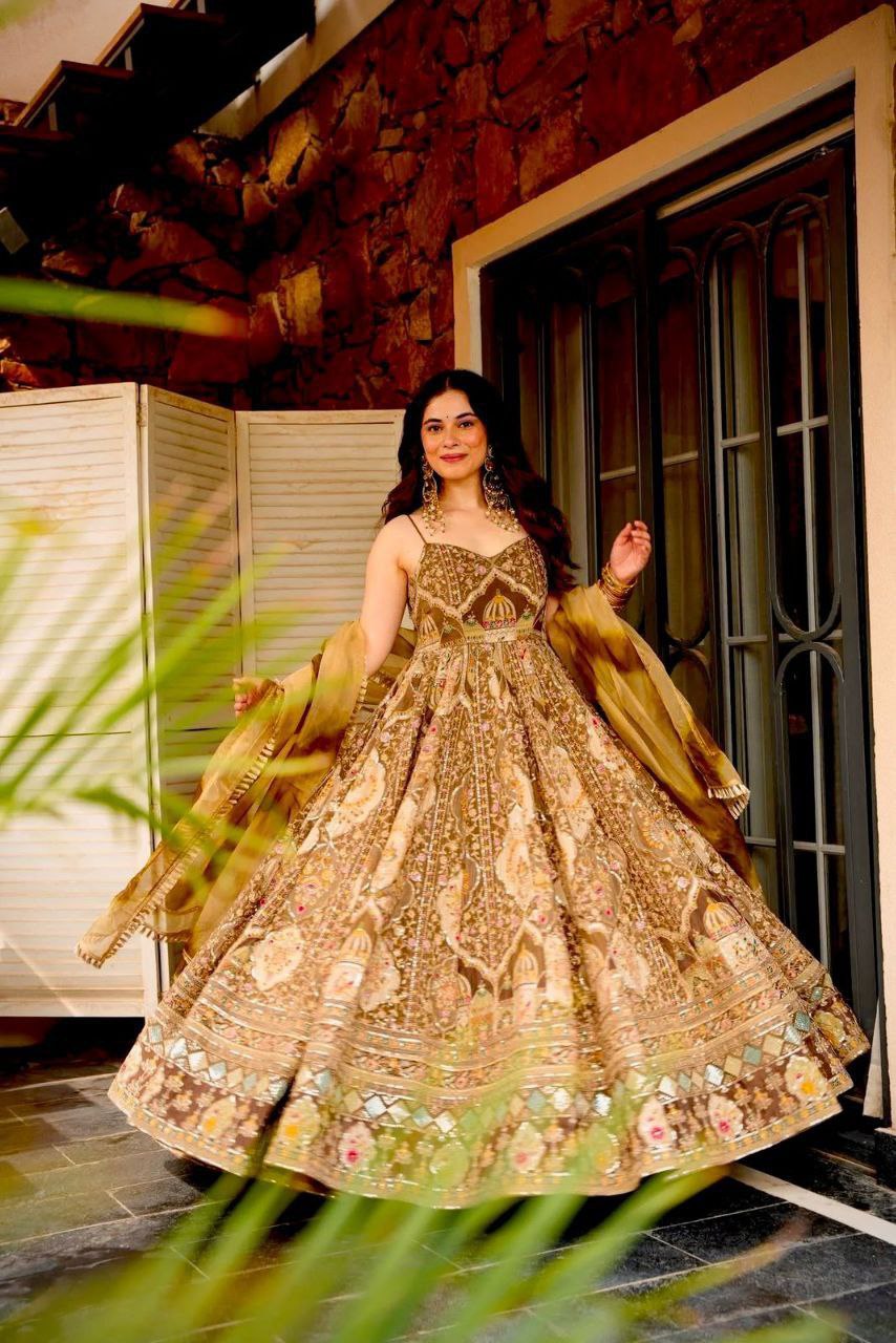 Digital Printed Organza Anarkali Gown with Dupatta – Designer Ethnic Wear
