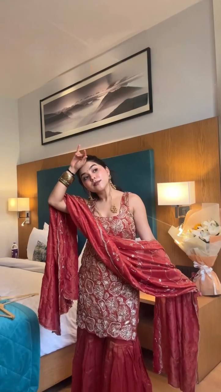 Simmer Silk Top Sharara Dupatta Set – Thread Sequin Work