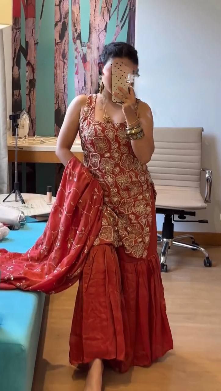 Simmer Silk Top Sharara Dupatta Set – Thread Sequin Work