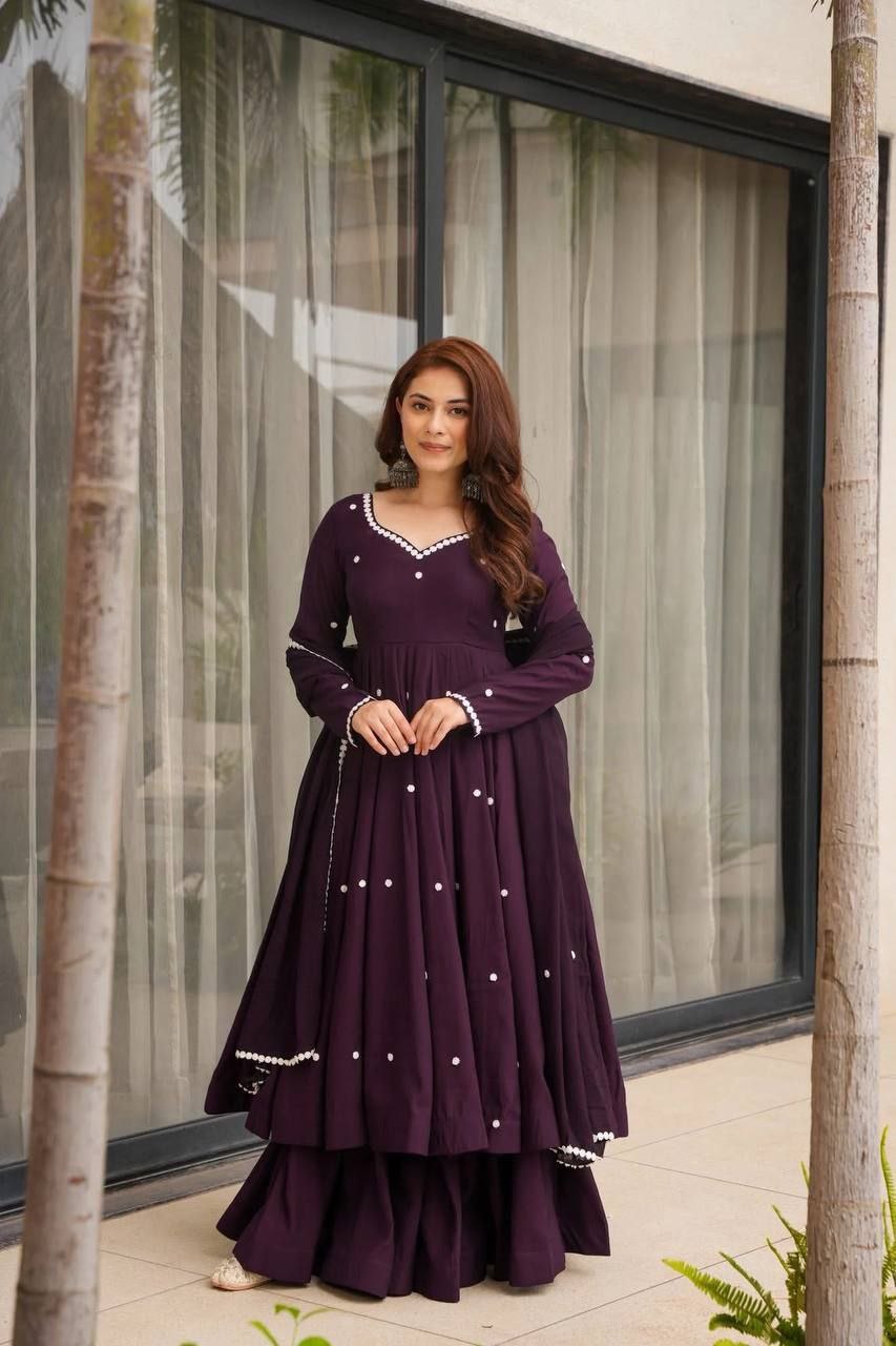 Faux Georgette Heavy Embroidered Top Bottom Dupatta Set