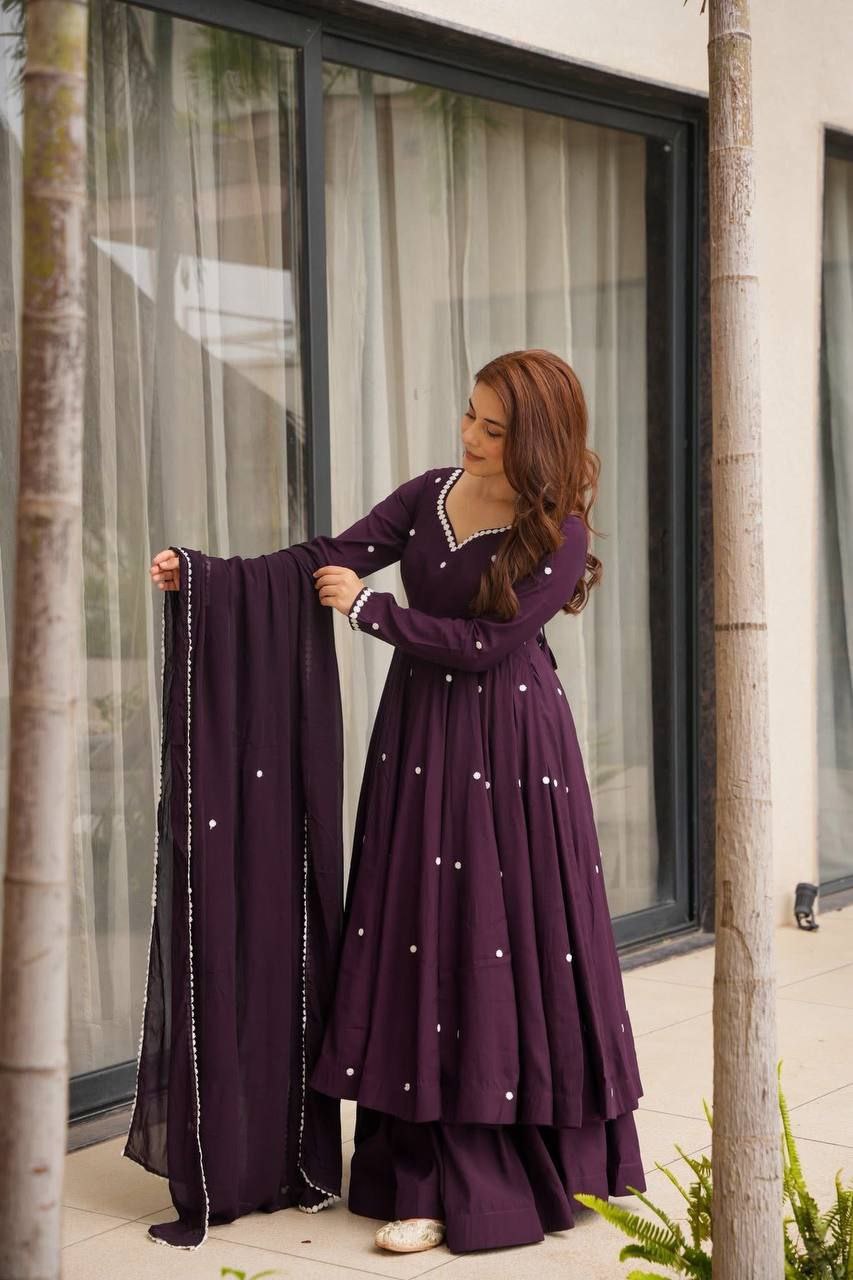 Faux Georgette Heavy Embroidered Top Bottom Dupatta Set