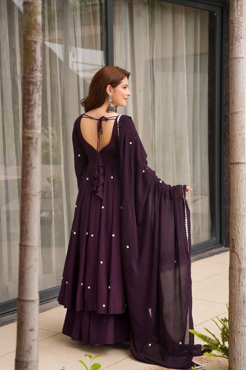 Faux Georgette Heavy Embroidered Top Bottom Dupatta Set