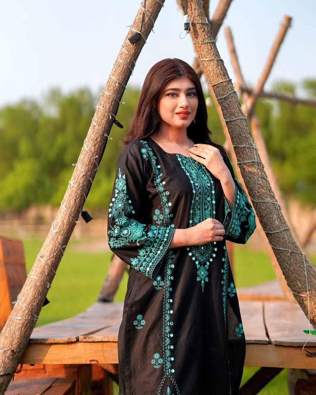 Roman Silk Plazzo Set with Dupatta – Embroidery Mirror Work
