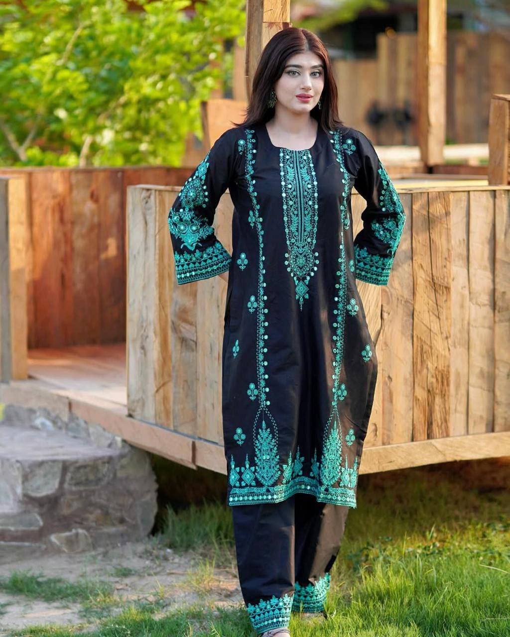 Roman Silk Plazzo Set with Dupatta – Embroidery Mirror Work