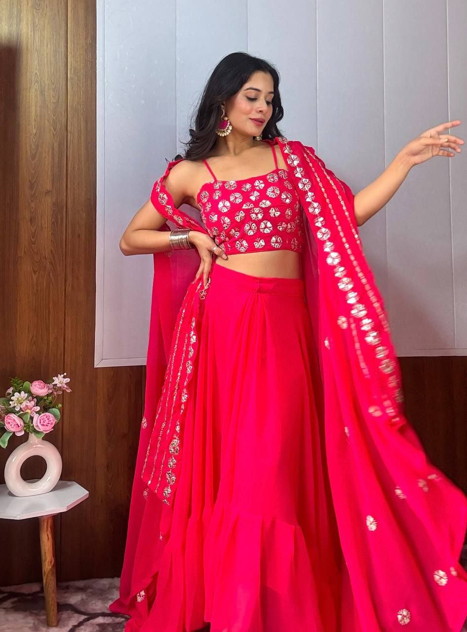 Georgette Skirt Koti Blouse Set – Zari & Sequin Work