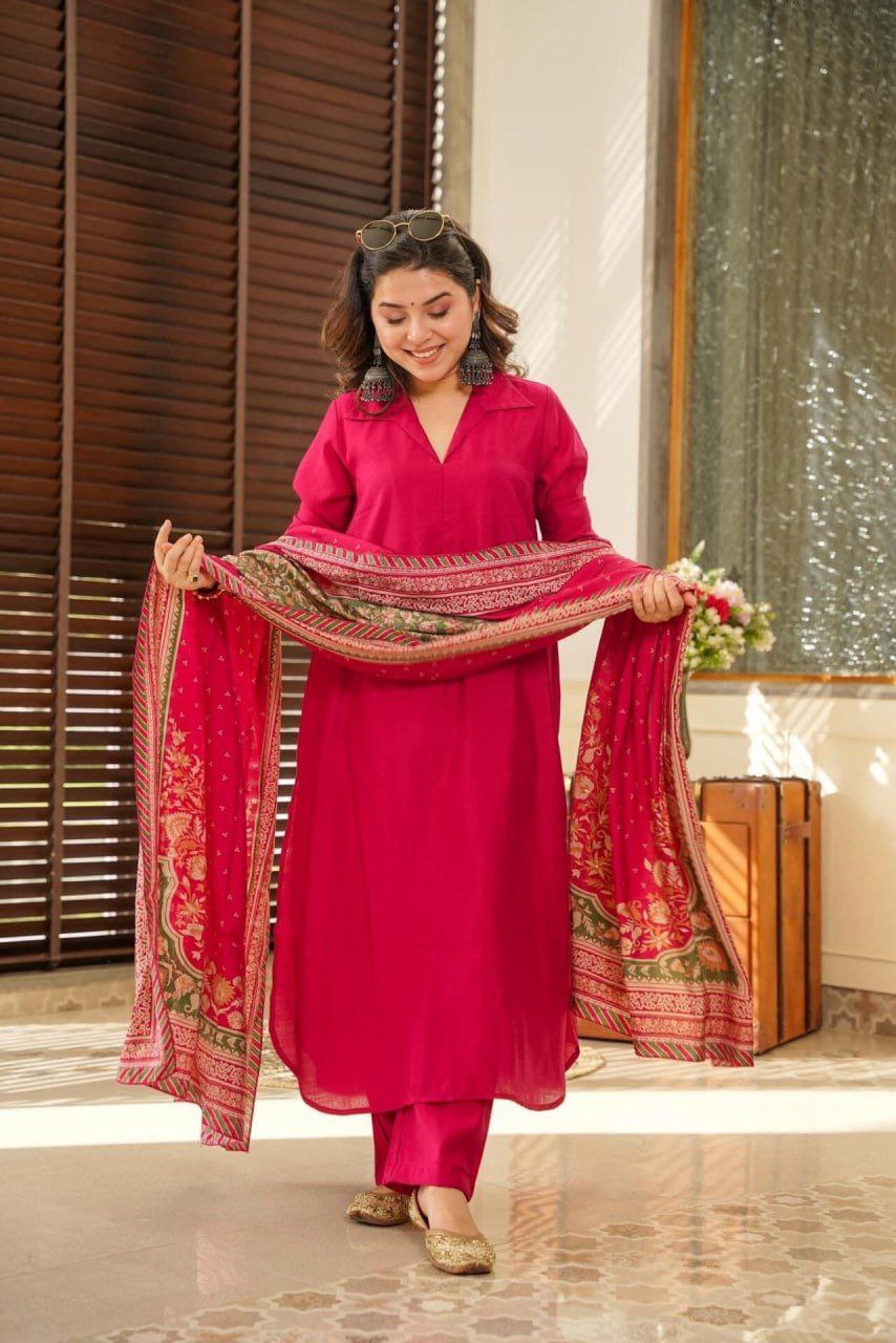 Elegant South Cotton Kurti Set with Chanderi Silk Dupatta