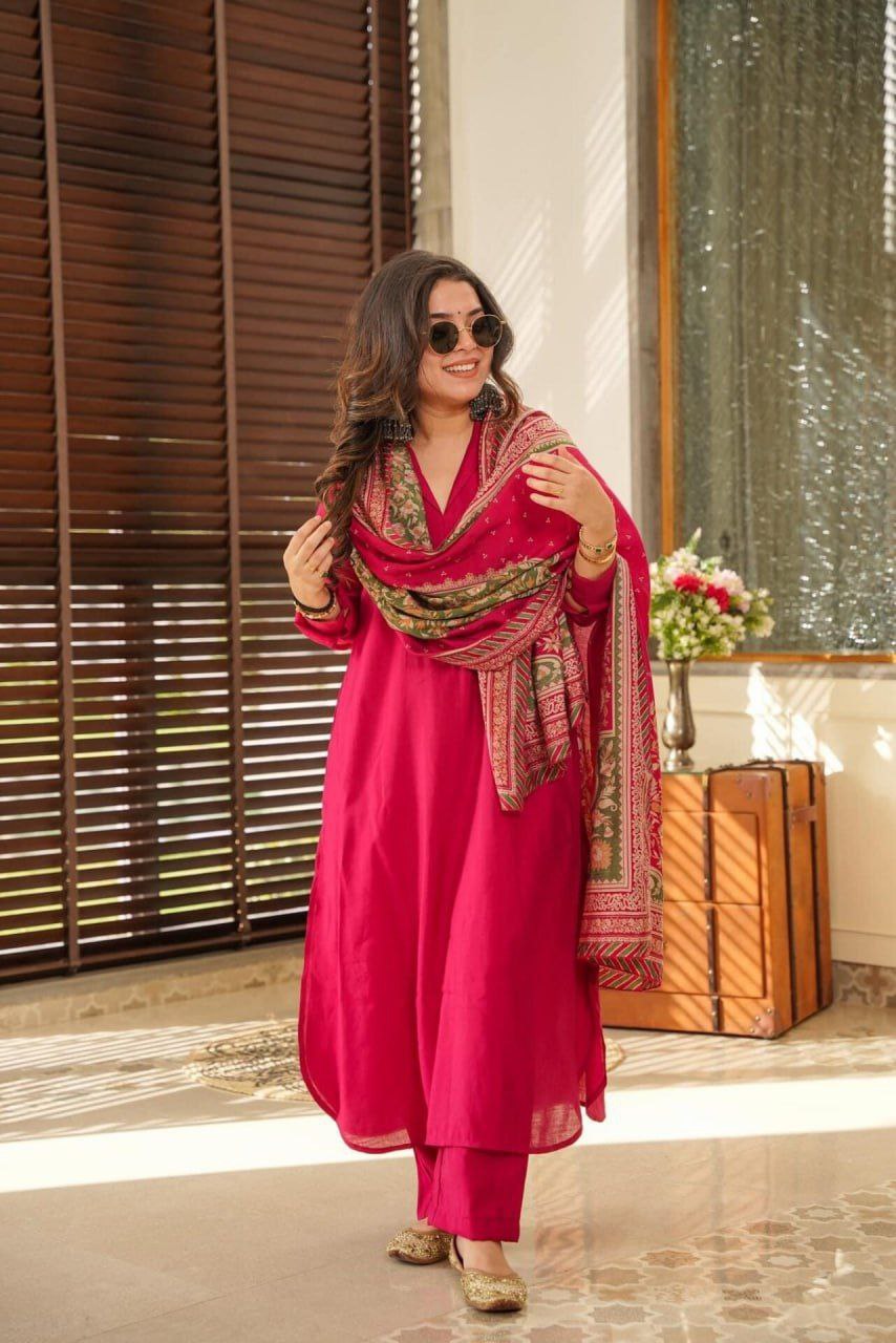 Elegant South Cotton Kurti Set with Chanderi Silk Dupatta