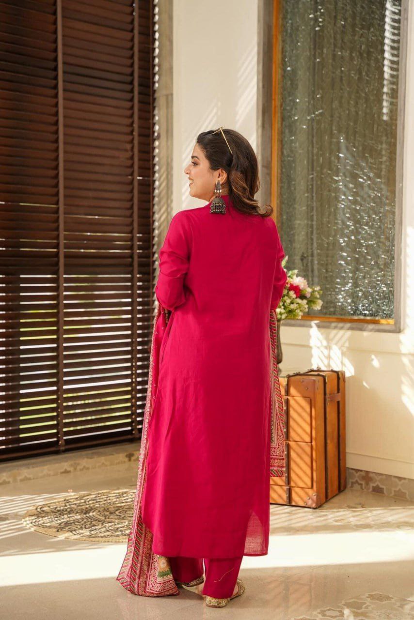 Elegant South Cotton Kurti Set with Chanderi Silk Dupatta