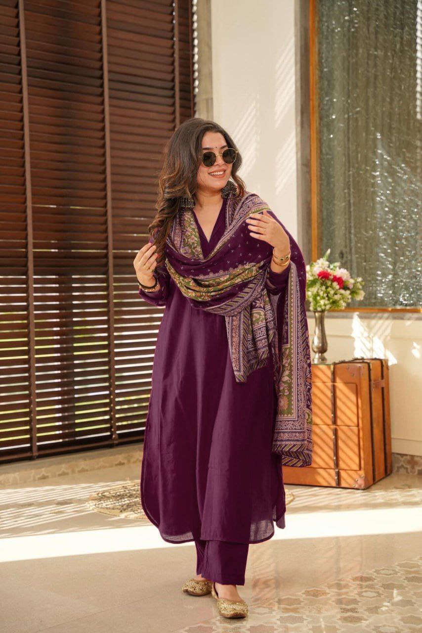 Elegant South Cotton Kurti Set with Chanderi Silk Dupatta