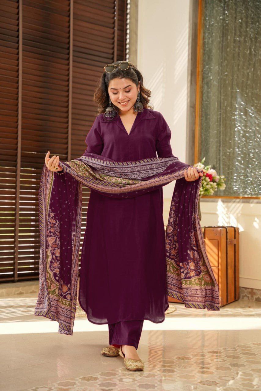 Elegant South Cotton Kurti Set with Chanderi Silk Dupatta