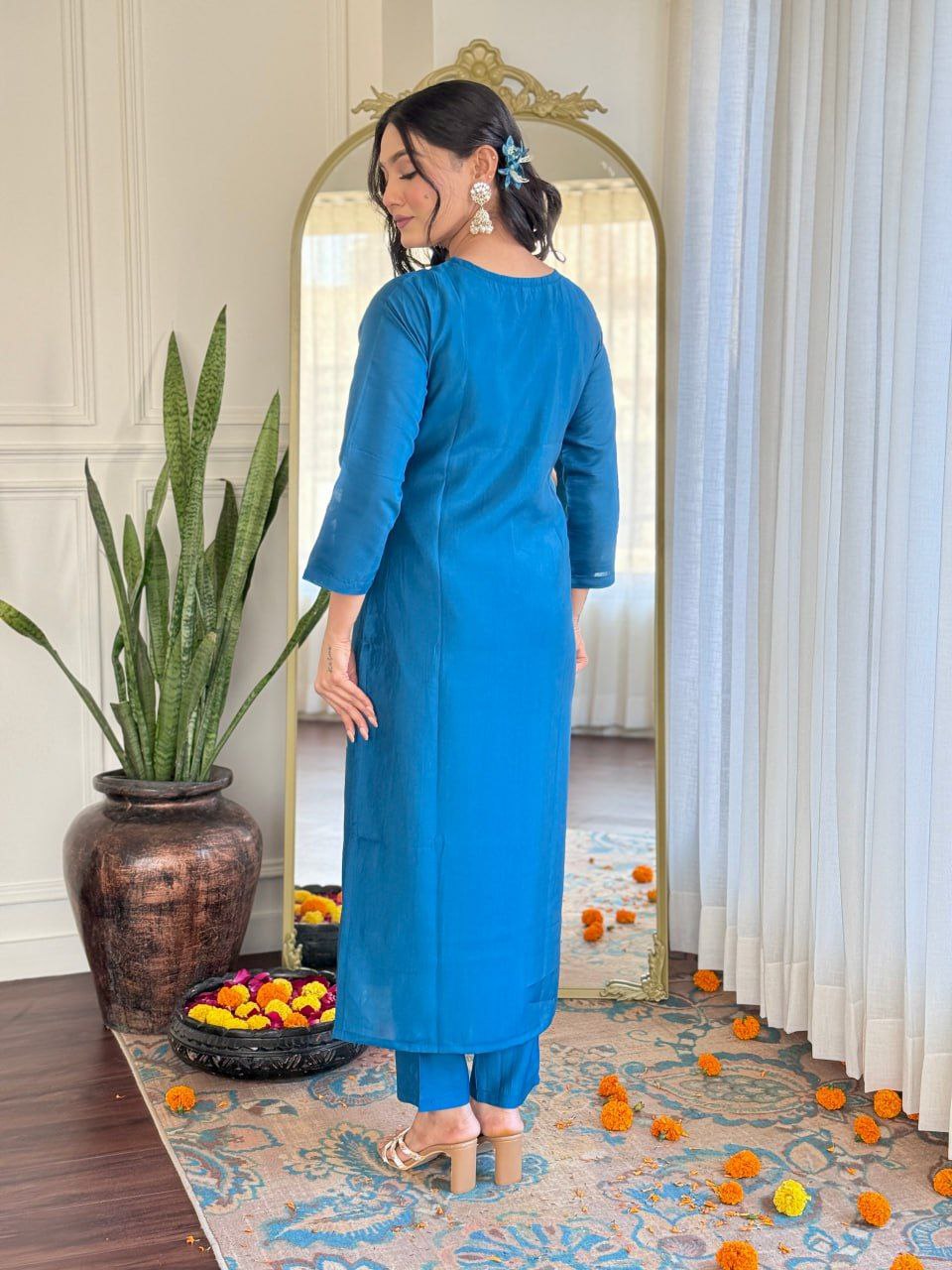 Elegant Roman Silk Embroidered Suit Set with Organza Jacquard Dupatta