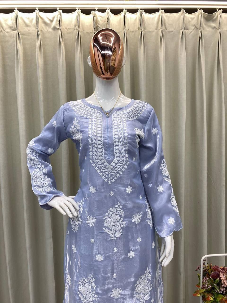 Designer Embroidered Top & Plazzo Set in Premium Jimmy Choo Fabric