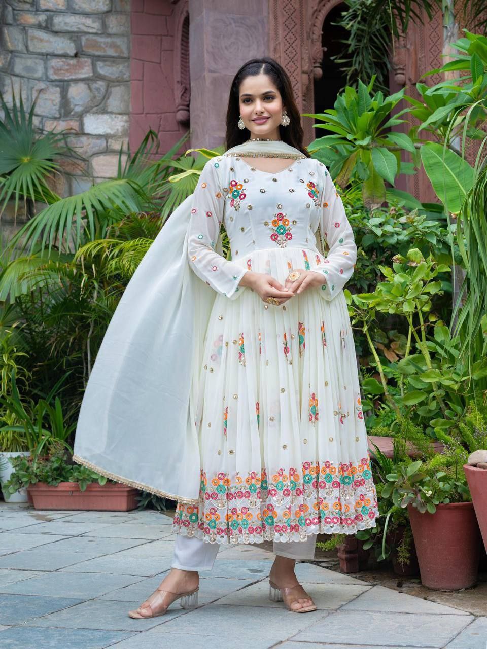 Designer Party Wear Embroidered Gown with Dupatta – Stitched Set