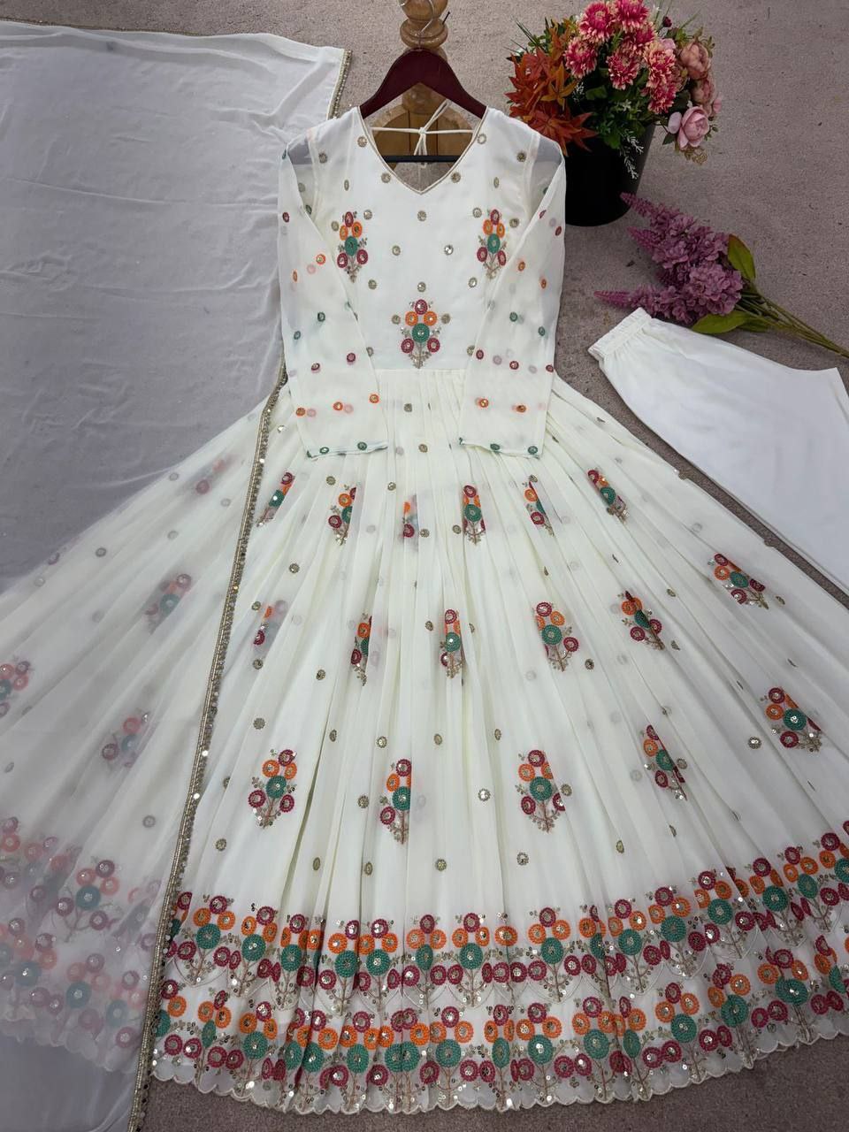 Designer Party Wear Embroidered Gown with Dupatta – Stitched Set