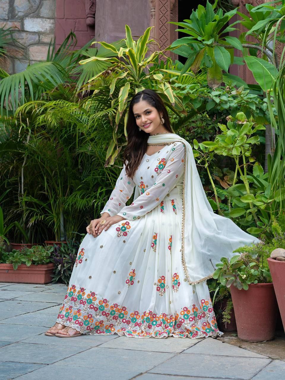 Designer Party Wear Embroidered Gown with Dupatta – Stitched Set