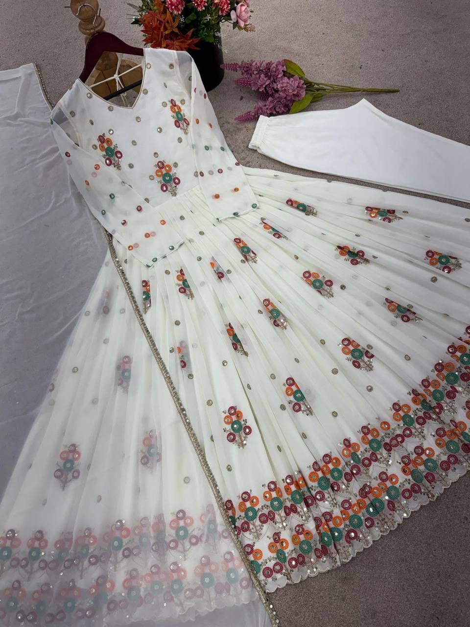 Designer Party Wear Embroidered Gown with Dupatta – Stitched Set