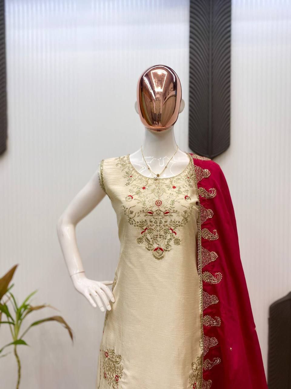 Elegant Chinon Designer Sharara Suit with Sequence Work