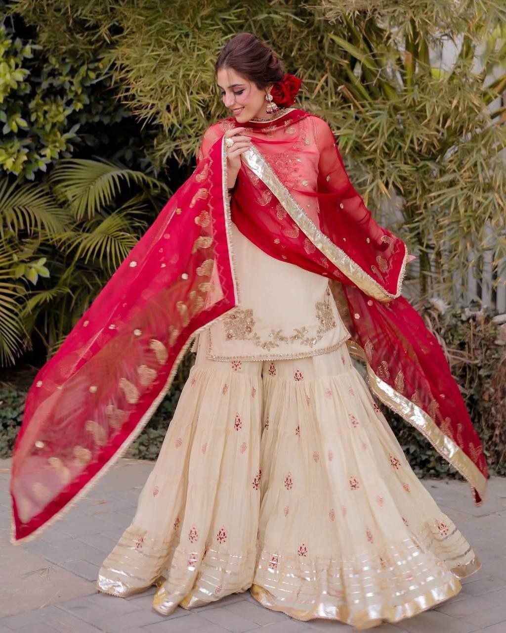 Elegant Chinon Designer Sharara Suit with Sequence Work