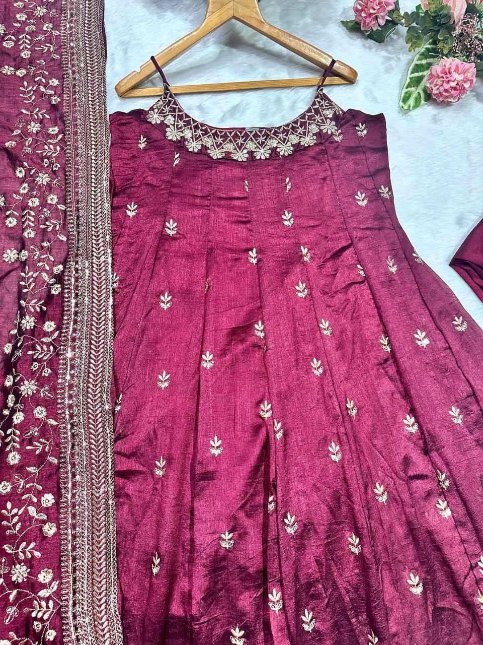 Regal Vichitra Silk Gown Set with Zari-Coding & Dupatta